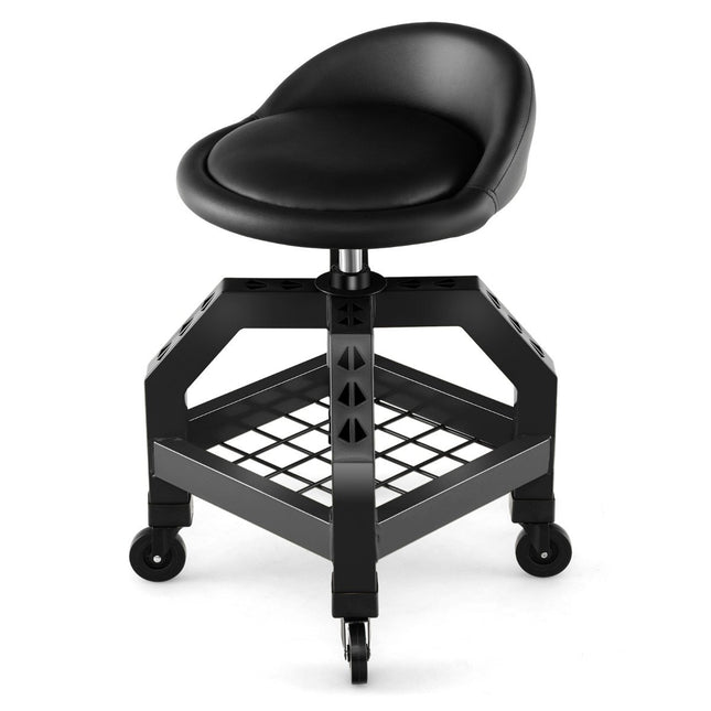 Height-adjustable workshop stool 150 kg load capacity with tool tray workshop chair black