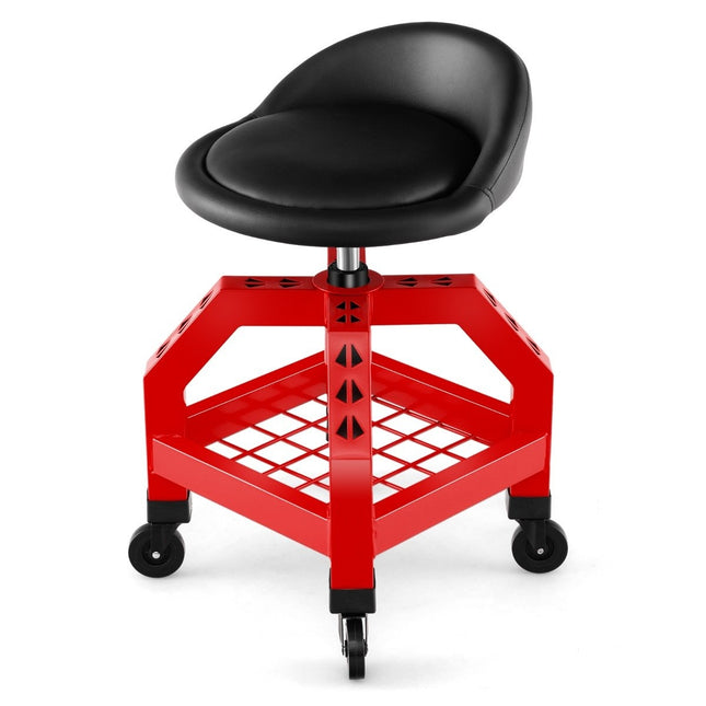 Height-adjustable workshop stool 150 kg load capacity with tool tray workshop chair red