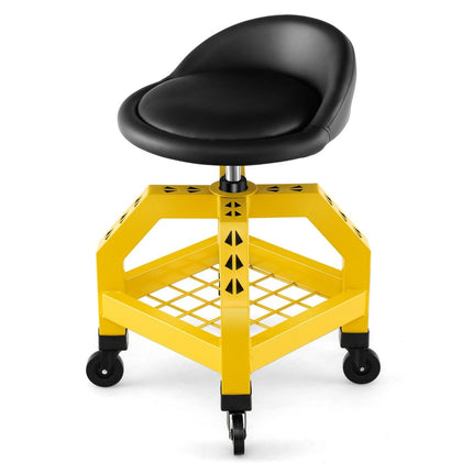Height-adjustable workshop stool 150 kg load capacity with tool tray workshop chair yellow