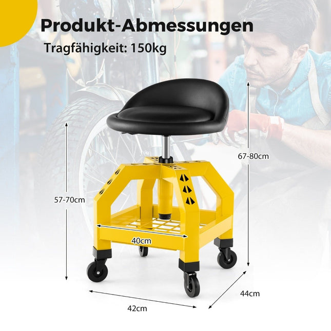 Height-adjustable workshop stool 150 kg load capacity with tool tray workshop chair yellow