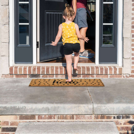 Hello coconut door mat with dots