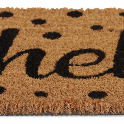 Hello coconut door mat with dots