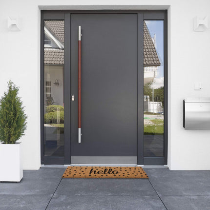 Hello coconut door mat with dots
