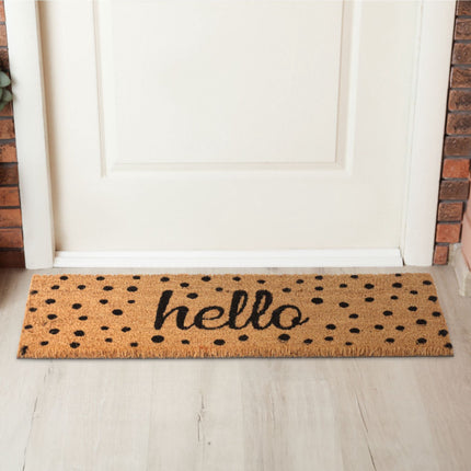 Hello coconut door mat with dots