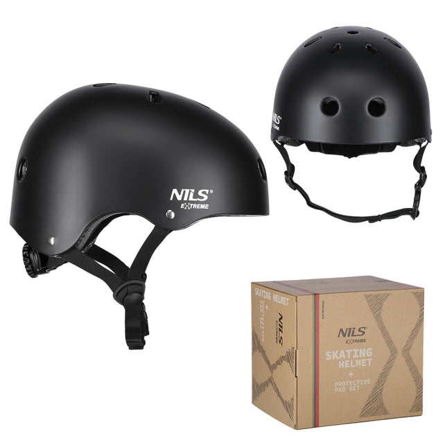 Helmet with Protectors Set, Black, Size M