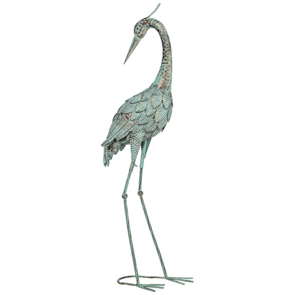 Heron Garden Statue, Metal, 88 cm, Green/Bronze