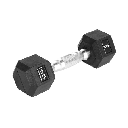 Hex Dumbbell 3 kg, Rubber-Coated, Knurled Handle