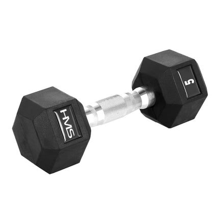 Hex Dumbbell 5 kg, Rubber-Coated, Knurled Handle