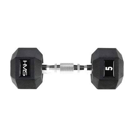 Hex Dumbbell 5 kg, Rubber-Coated, Knurled Handle