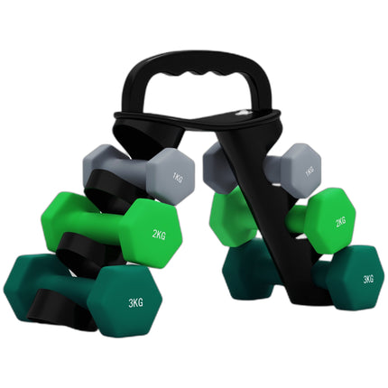 Hex Dumbbell Set with Rack – 1kg, 2kg, 3kg Pairs