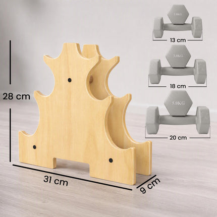 Hex Dumbbell Set with Wood Rack – 1kg, 3kg, 5kg Weights