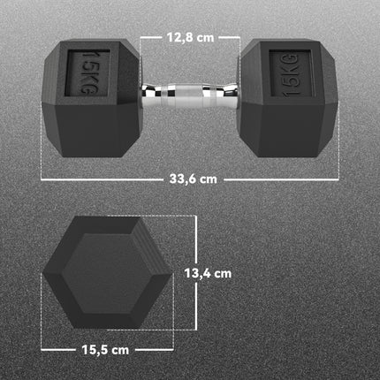 Hex Dumbbells, Knurled Grip, Cast Iron, 2 x 15kg