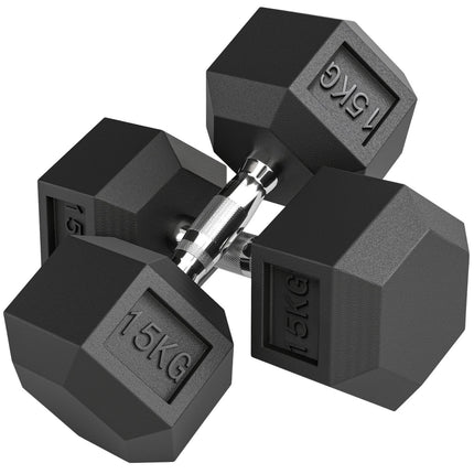 Hex Dumbbells, Knurled Grip, Cast Iron, 2 x 15kg