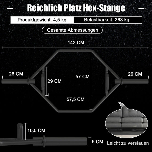 Hex Trap Bar met opvouwbare handgrepen, capaciteit van 800 lb