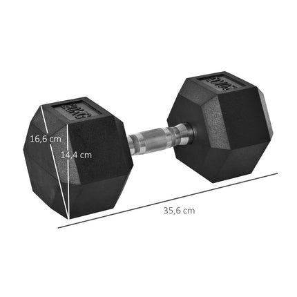 Hexagon cast iron dumbbell, 20 kg, rubber coated, black