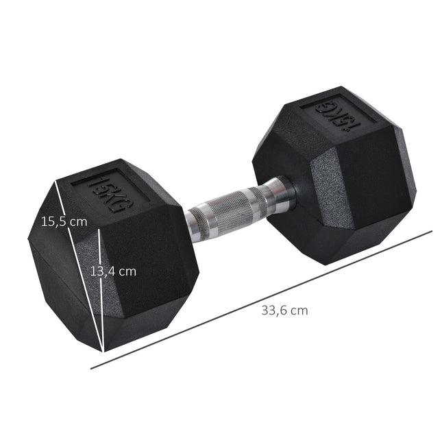 15 kg hexagon dumbbell, knurled handles, cast iron
