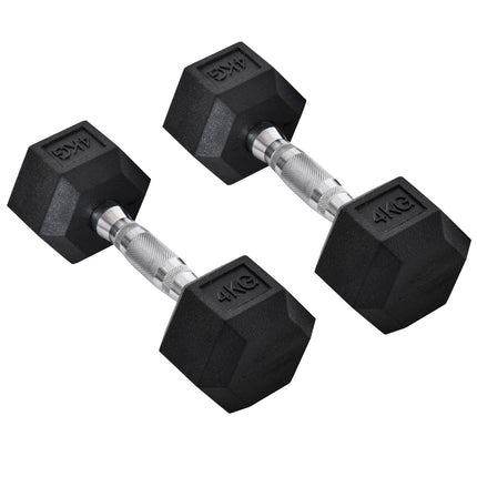 Hexagon Dumbbells Set, 2x4 kg, cast iron, knurled handles