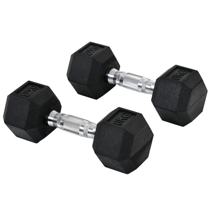 Hexagon Dumbbells Set, 2x6 Kg, rubber coated cast iron