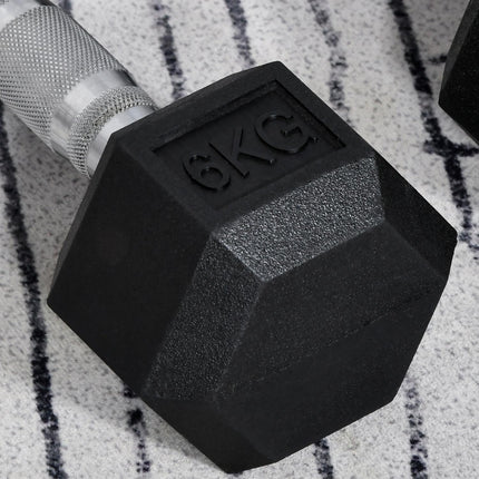 Hexagon Dumbbells Set, 2x6 Kg, rubber coated cast iron