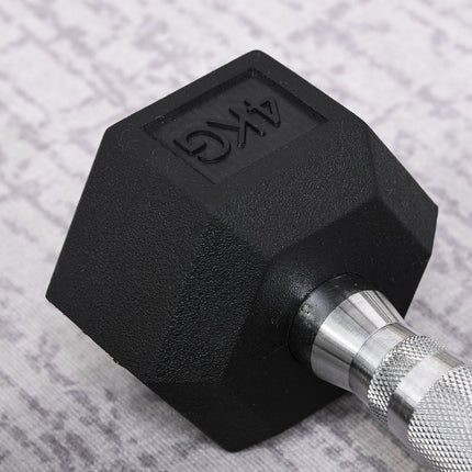 Hexagon Dumbbells Set, 2x4 kg, cast iron, knurled handles