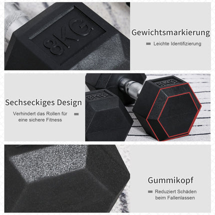 8 kg Hexagon Dumbbells Set, cast iron, knurled grips