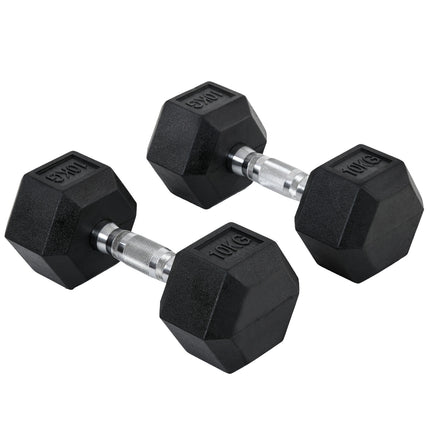 Hexagon Dumbbell set, 2x10kg black rubber coated iron