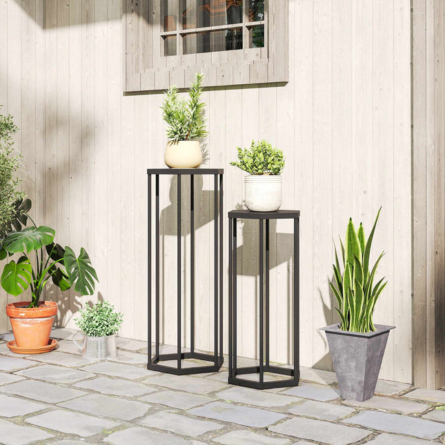 Hexagonal Metal Plant Stands, Indoor Outdoor, Set of 2