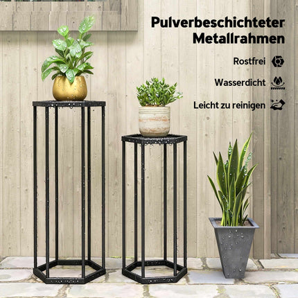 Hexagonal Metal Plant Stands, Indoor Outdoor, Set of 2