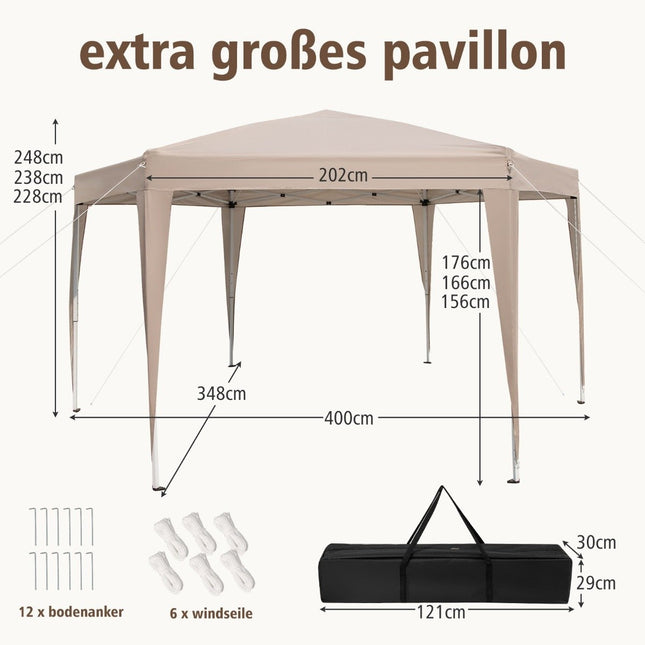 Hexagonal Pop-Up Canopy Tent with Carry Bag, 400x348 cm
