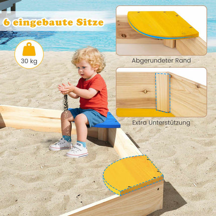 Hexagonal Wooden Sandbox with Planter, 140 x 122 x 14 cm