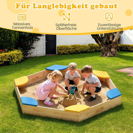 Hexagonal Wooden Sandbox with Planter, 140 x 122 x 14 cm