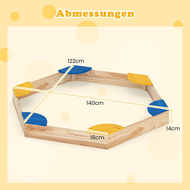 Hexagonal Wooden Sandbox with Planter, 140 x 122 x 14 cm
