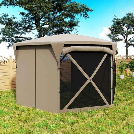 Zeshoekig paviljoen ca. 3,5x3m pop-up opvouwbaar paviljoen met afneembaar dak UV 30+ opvouwbare waterdichte partytent tuintent met 5 zijpanelen tuinpaviljoen voor camping tuinfestival, kaki Aosom