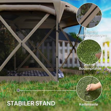 Zeshoekig paviljoen ca. 3,5x3m pop-up opvouwbaar paviljoen met afneembaar dak UV 30+ opvouwbare waterdichte partytent tuintent met 5 zijpanelen tuinpaviljoen voor camping tuinfestival, kaki Aosom