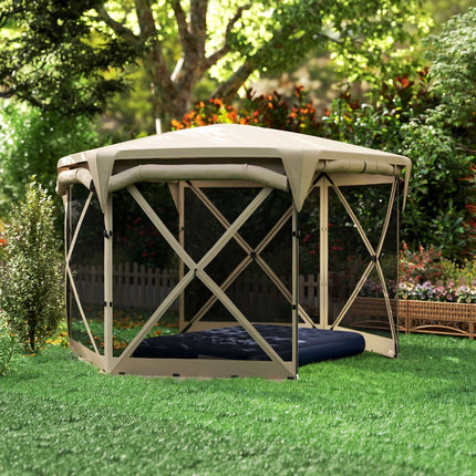 Zeshoekig paviljoen ca. 3,5x3m pop-up opvouwbaar paviljoen met afneembaar dak UV 30+ opvouwbare waterdichte partytent tuintent met 5 zijpanelen tuinpaviljoen voor camping tuinfestival, kaki Aosom
