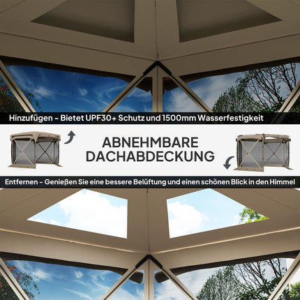 Zeshoekig paviljoen ca. 3,5x3m pop-up opvouwbaar paviljoen met afneembaar dak UV 30+ opvouwbare waterdichte partytent tuintent met 5 zijpanelen tuinpaviljoen voor camping tuinfestival, kaki Aosom