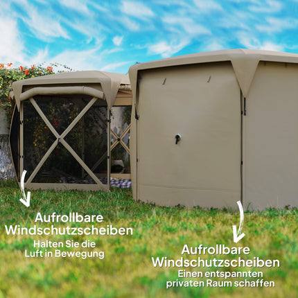 Zeshoekig paviljoen ca. 3,5x3m pop-up opvouwbaar paviljoen met afneembaar dak UV 30+ opvouwbare waterdichte partytent tuintent met 5 zijpanelen tuinpaviljoen voor camping tuinfestival, kaki Aosom