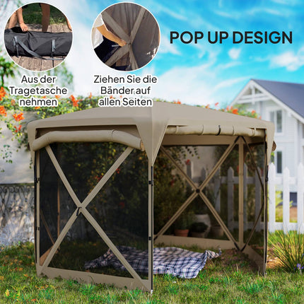Zeshoekig paviljoen ca. 3,5x3m pop-up opvouwbaar paviljoen met afneembaar dak UV 30+ opvouwbare waterdichte partytent tuintent met 5 zijpanelen tuinpaviljoen voor camping tuinfestival, kaki Aosom