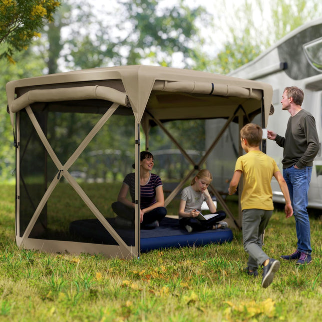 Hexagonal pop-up pavilion 3.5x3m, UV30+ waterproof garden tent