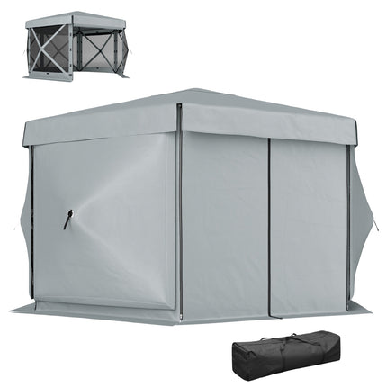 Tuinhuisje Zeshoekig Ca. 3,6x3m waterdicht pop-up vouwpaviljoen met 5 zijpanelen zak opvouwbare partytent UV 30+ winterbestendig tuintent tuinpaviljoen voor kamperen tuinfestival lichtgrijs Aosoom