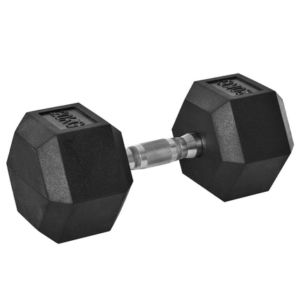Hexagon cast iron dumbbell, 20 kg, rubber coated, black