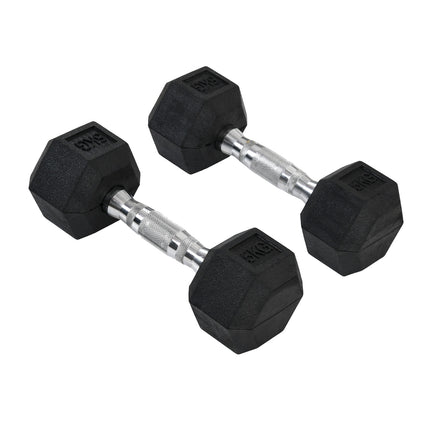 Hexagon dumbbells pair, 5 kg each, rubber coated cast iron
