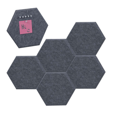 Hexagons in gray felt for bulletin board - 6 pcs