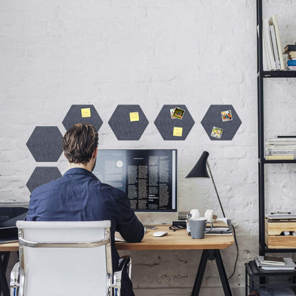 Hexagons in gray felt for bulletin board - 6 pcs