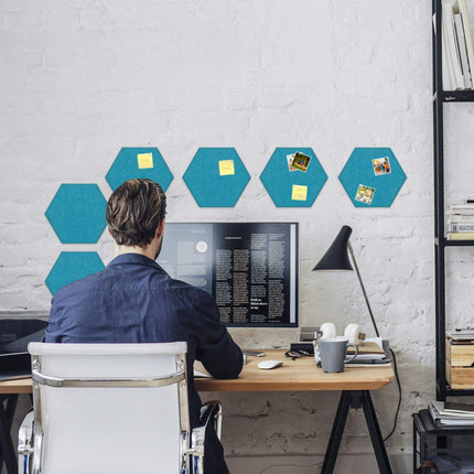 Hexagons of blue felt for pin board - 6 pcs