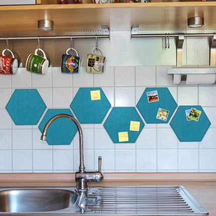 Hexagons of blue felt for pin board - 6 pcs