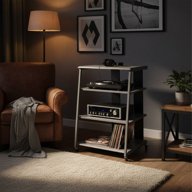 Hi-Fi Rack with 4 Adjustable Shelves and Cable Organizer