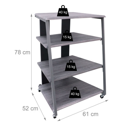 Hi-Fi Rack with 4 Adjustable Shelves and Cable Organizer
