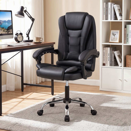 High Back Executive Chair, Black Leather, Adjustable Recline
