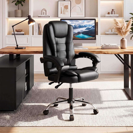 High Back Executive Chair, Black Leather, Adjustable Recline